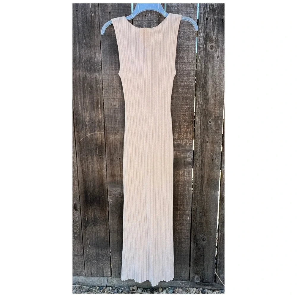 Quince Womens M Cotton Cashmere Ribbed Sleeveless Midi Dress Heather Oatmeal - Picture 2 of 12